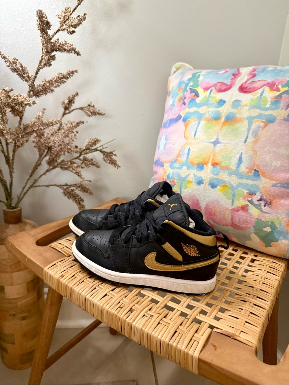 Jordan Kids Black and Gold Mid-Top Sneakers